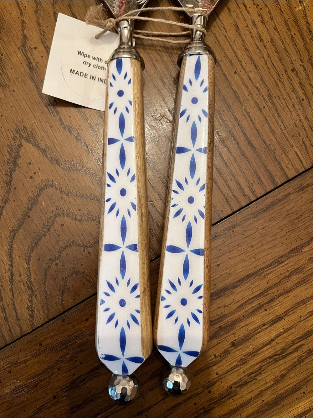 Ceramic Handle Salad Serving Set - Blue‎ and White, new